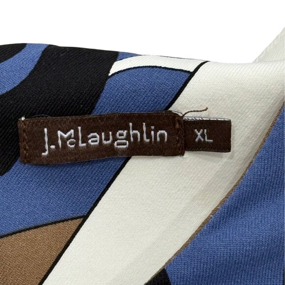 J. McLaughlin Dress Catalina Cloth 3/4 Sleeve Blue Tan White Abstract Women XL - Picture 4 of 8
